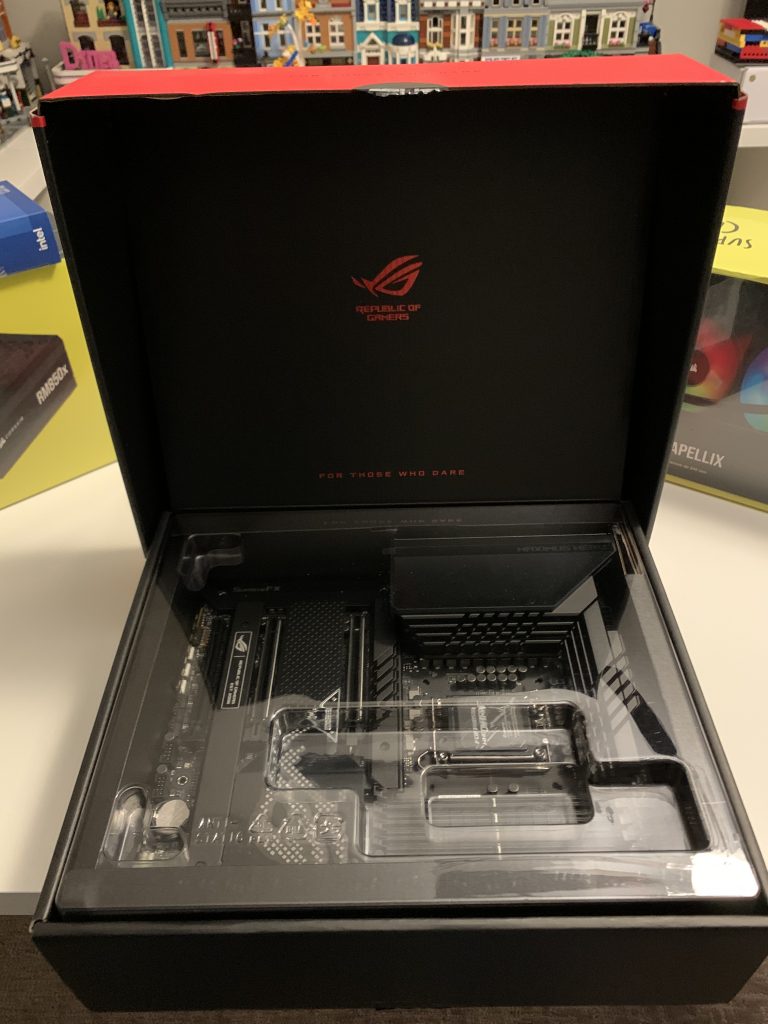 Photo of the motherboard shown inside of the box