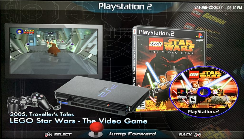 Sony PlayStation 2 system game selection screen, currently highlighting LEGO Star Wars The Video Game