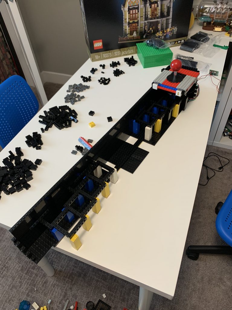 Photo showing the internal structure to the control panel created to hold the first joystick.