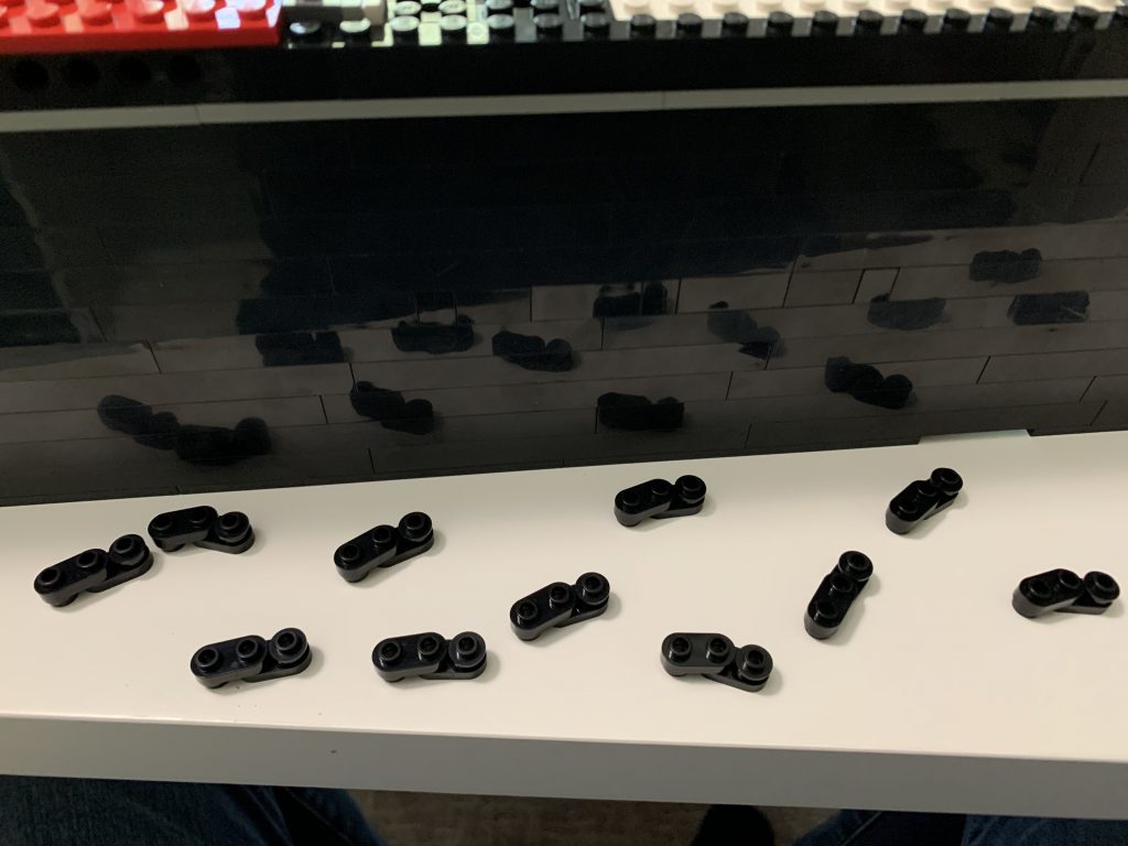 Photo showing a linking design of LEGO bricks. These will be used to make a curve.