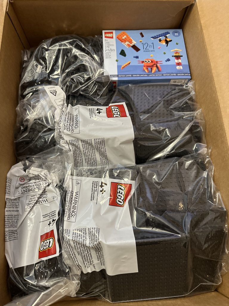 Opened box full of LEGO brick