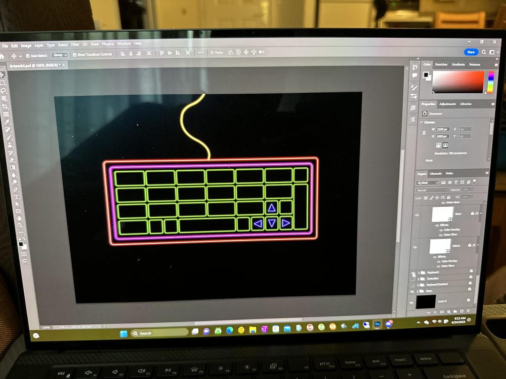 Picture of keyboard graphic being designed for PC games