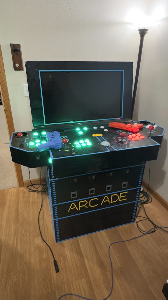 Photo showing the arcade built fully with the screen sitting on top.